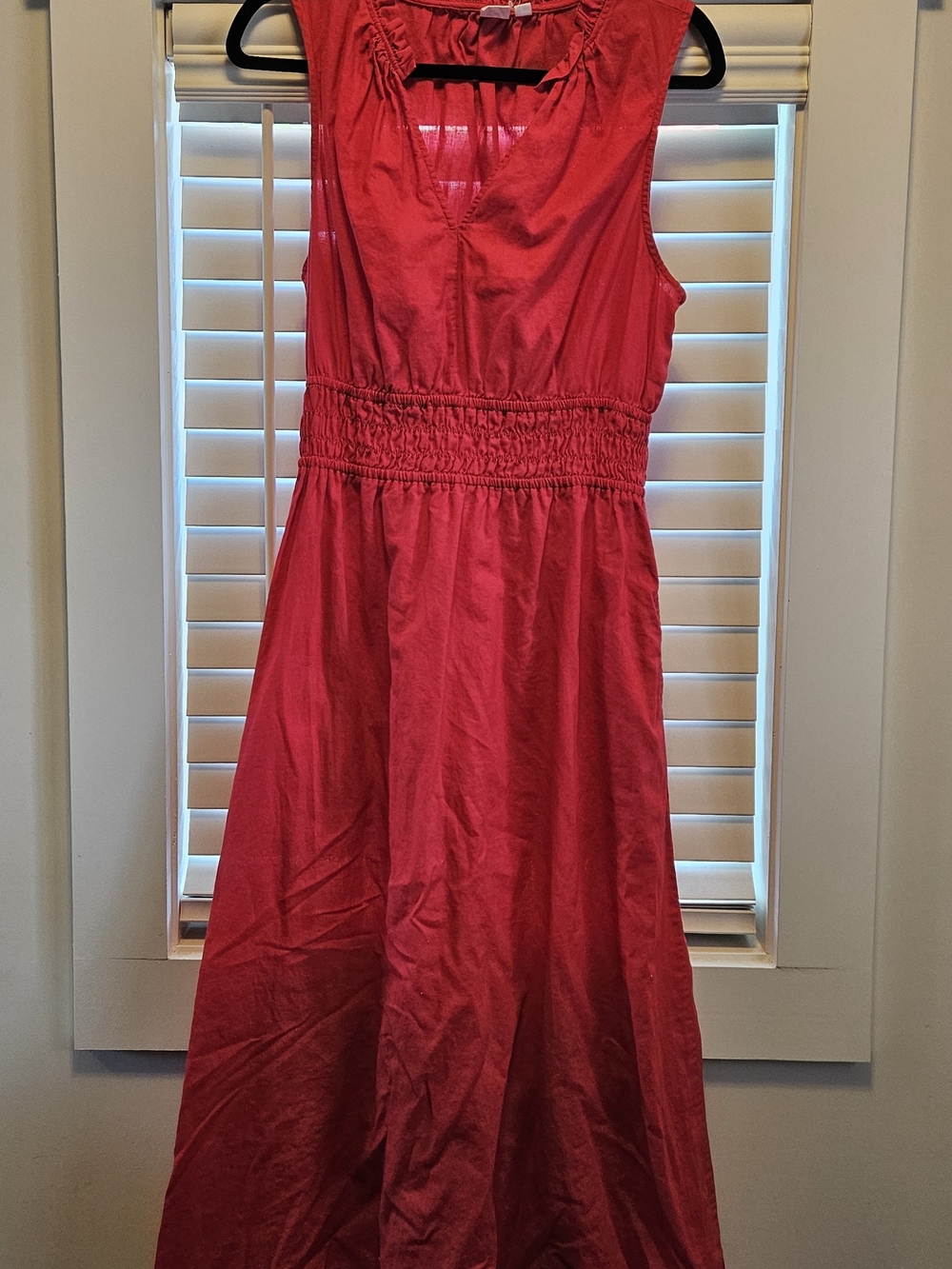 NWOT GAP Coral Red Sleeveless Smocked Waist Midi Dress, Size L